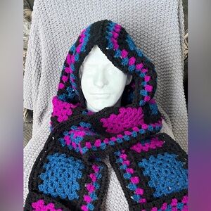 Adult Colorful Crochet Scarf with Hood and pockets- handmade
One of a kind!
